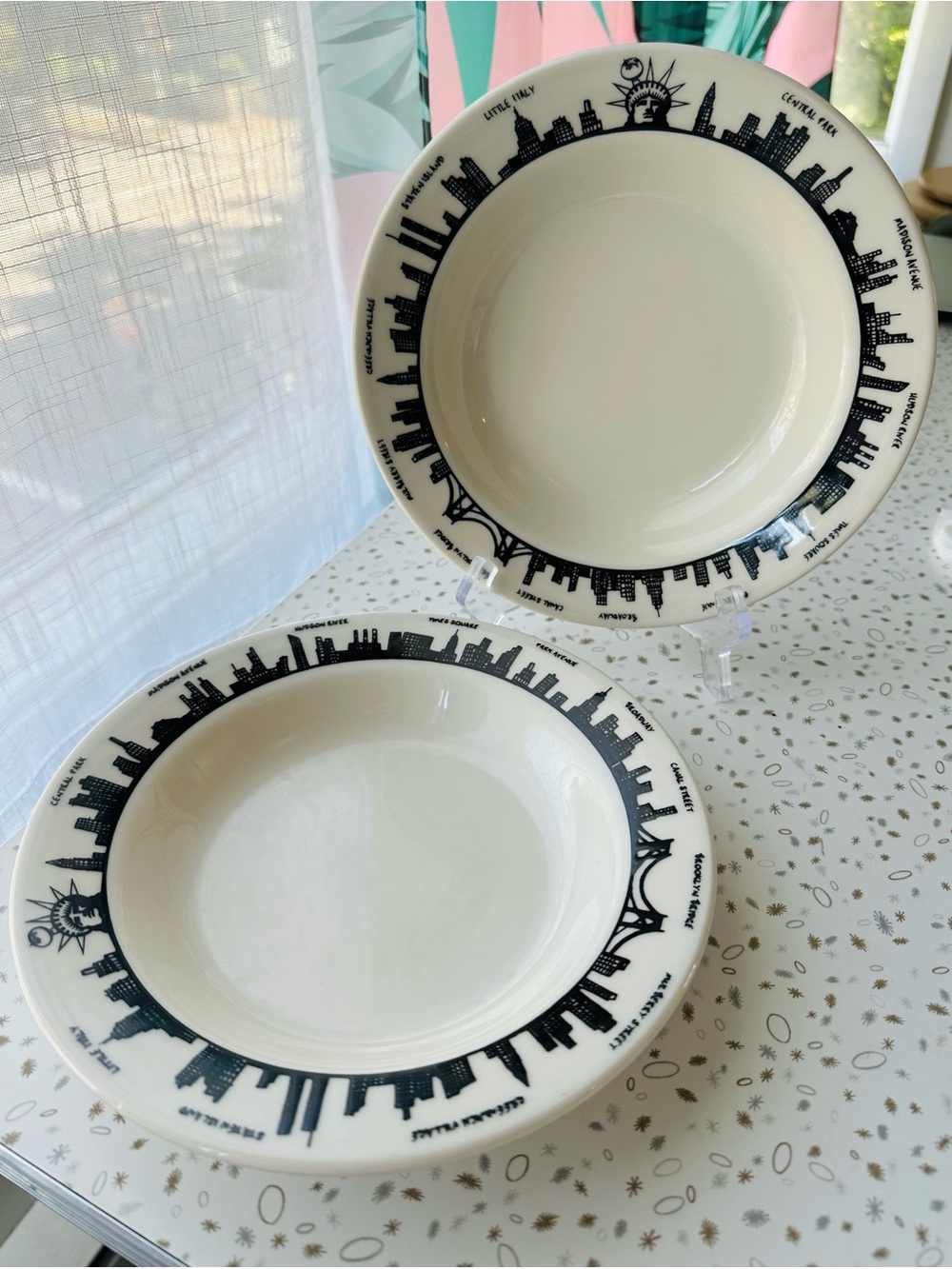 Vintage Fishs Eddy NYC 212 Skyline 9" Pasta Bowls - Pair of 2 (Homer Laughlin)